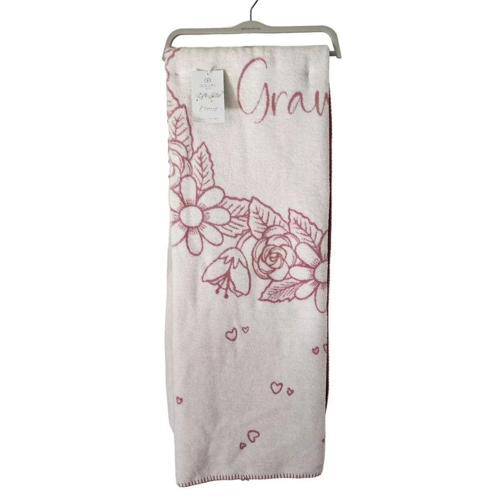Docofil Throw Blanket For Grammy Pink Ivory Reversible 51x67‎ Made in Portugal
